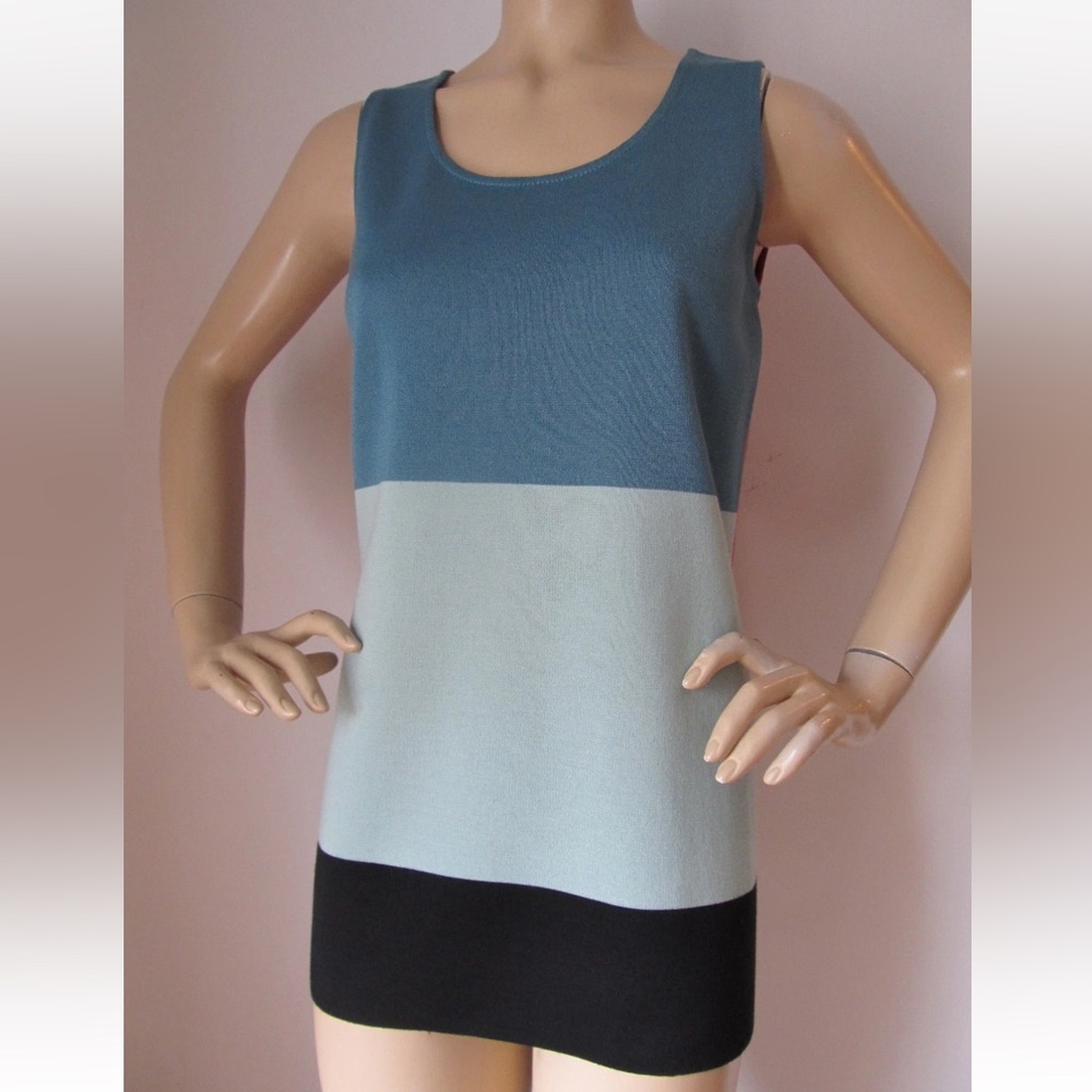 St. John Color block Knit Tank Top Black Caviar, Cinnabar, Julep and Patina XL